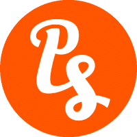 Een witte "P" en "S" verweven in een gestileerd lettertype op een oranje cirkelvormige achtergrond, die doet denken aan een eigentijds logo dat je zou vinden bij een professioneel datingbureau.